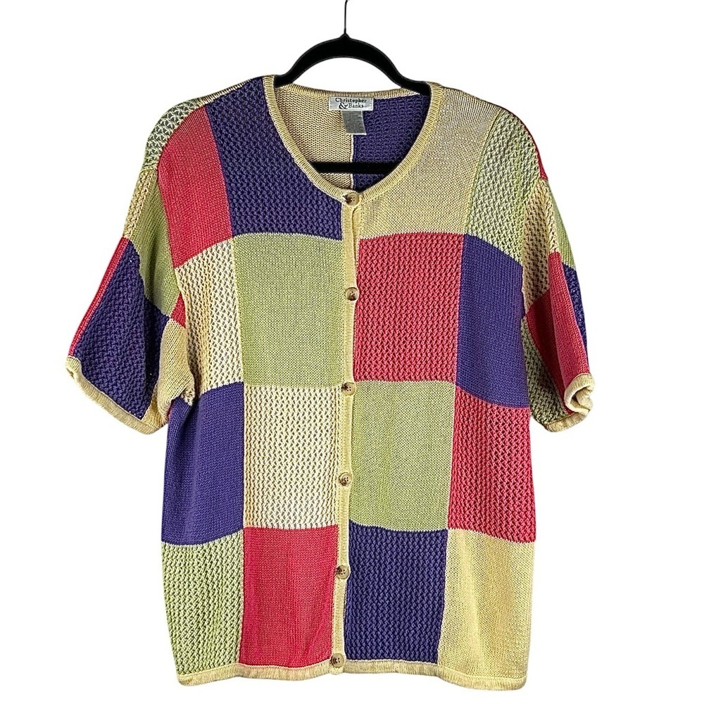 Christopher & Banks 90's Y2K Knit Vintage Color Block Button Down‎ Sweater Sz XL